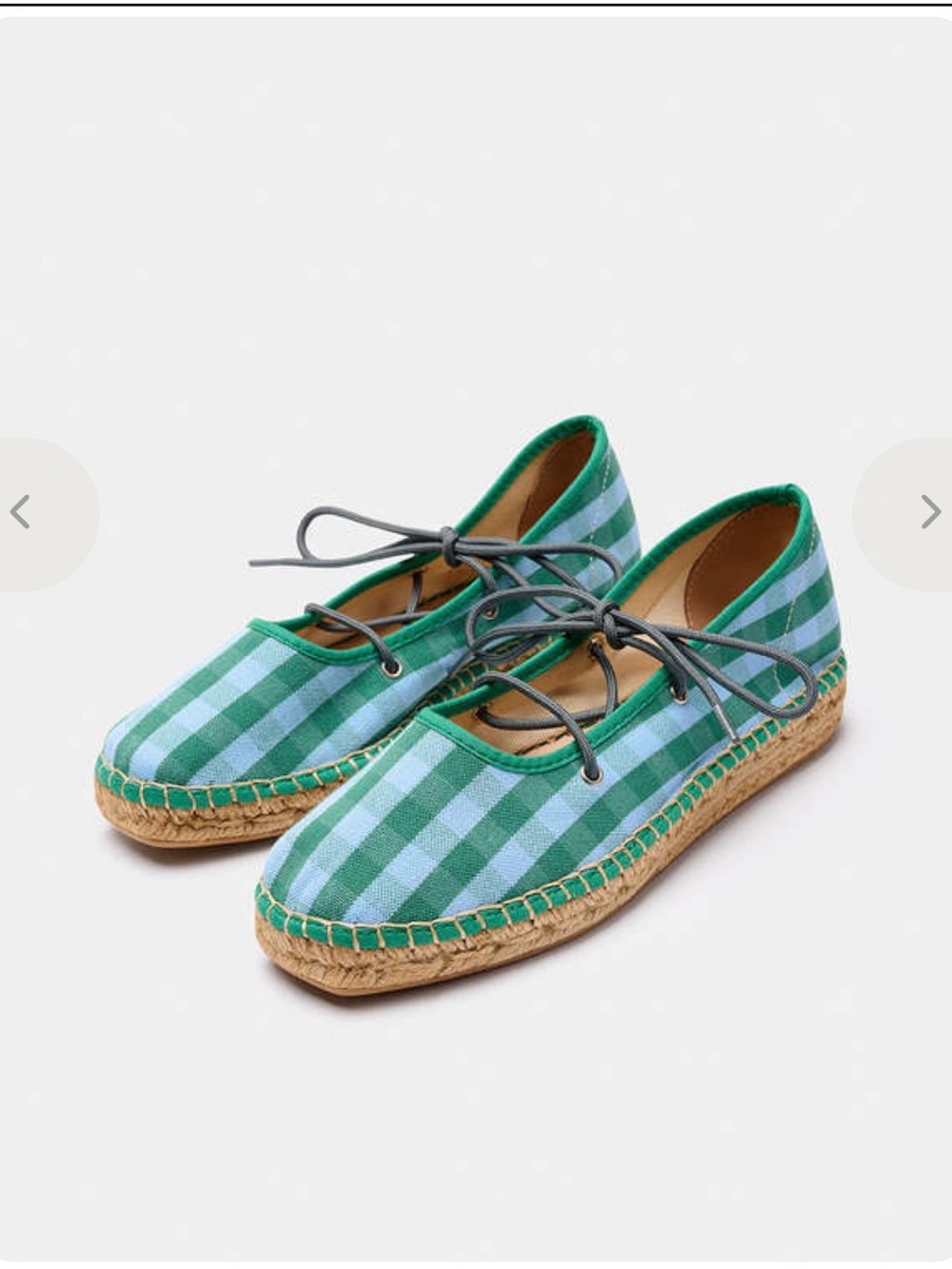 Green and Blue Check Lace-Up Espadrille Flats